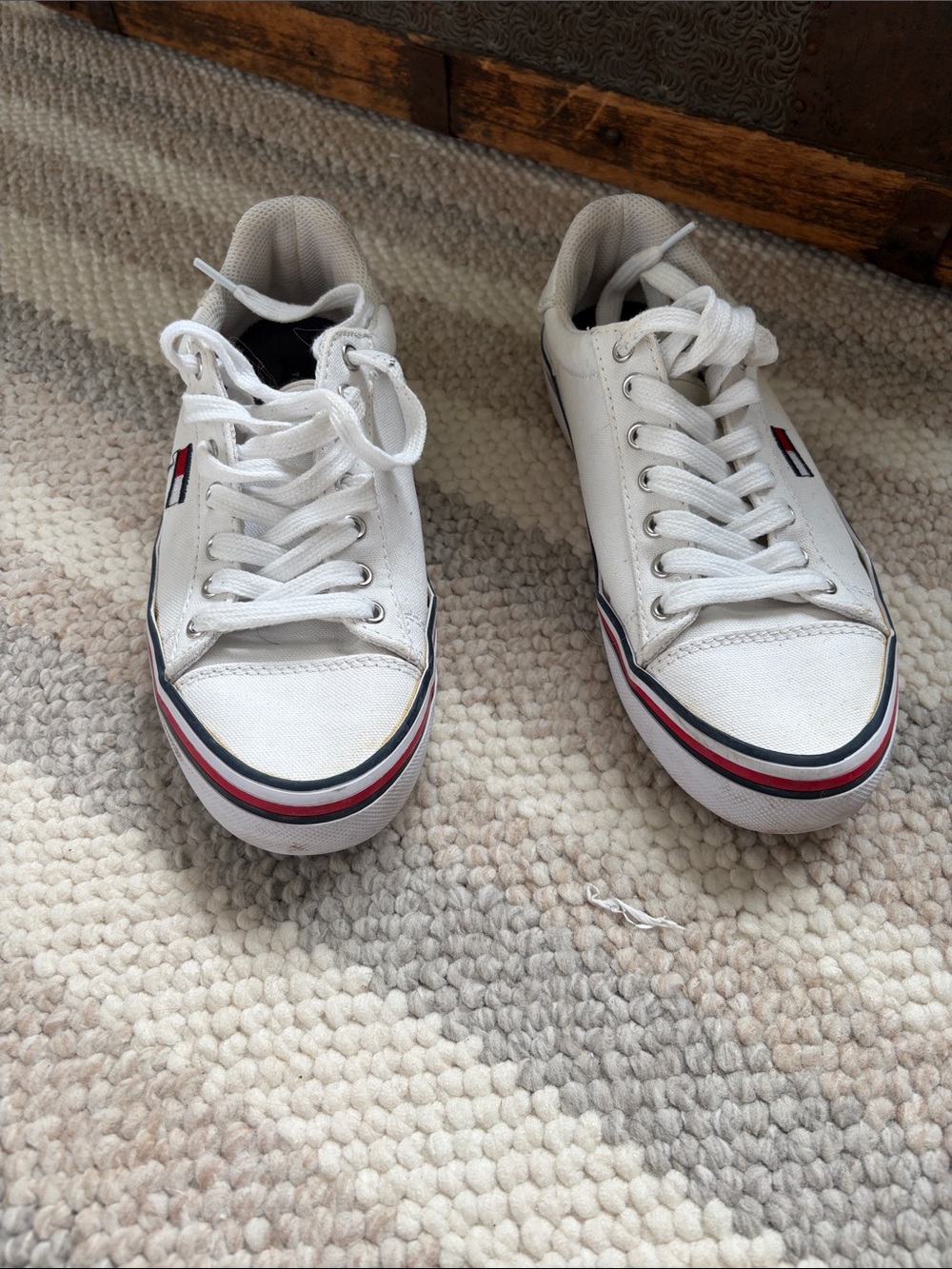 Tommy Hilfiger White Low-Top Sneakers with Red & Navy Stripe